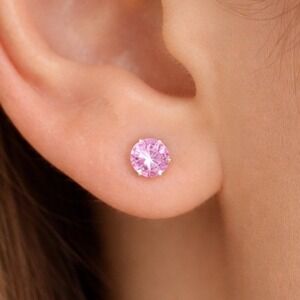 Vintage Pink Rhinestone Stud Earrings Round Faceted Post Earrings